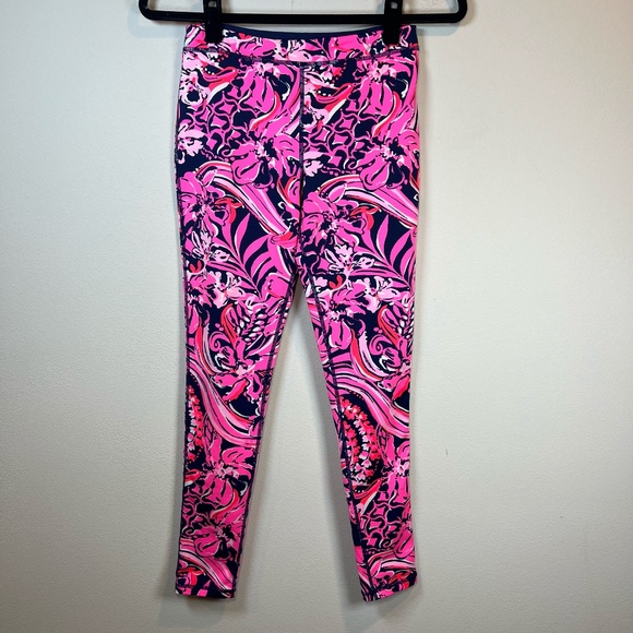Lilly Pulitzer Girls Luxletic Mini Weekender Leggings Pink Navy Blue Floral XL - Picture 1 of 9